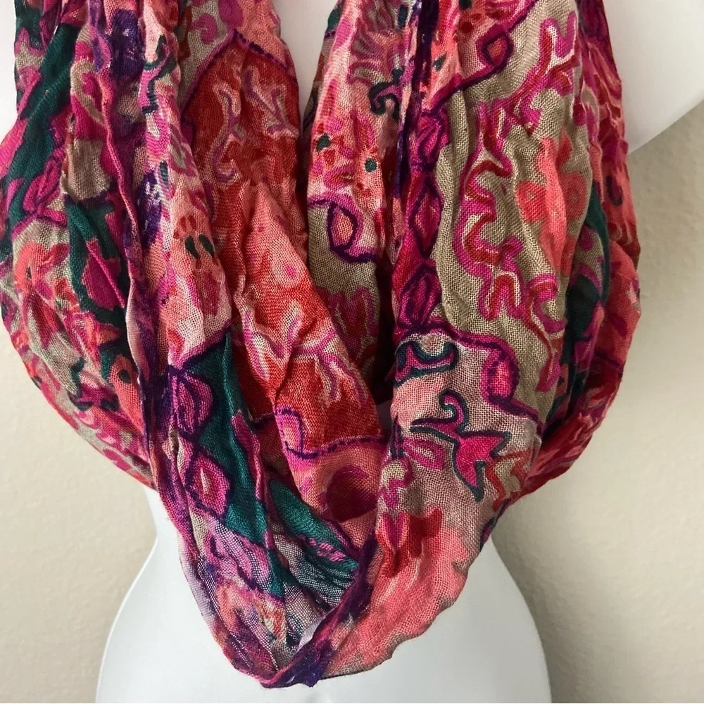 World Market Infinity Scarf Floral Medallion Print Colorful Artsy Boho
